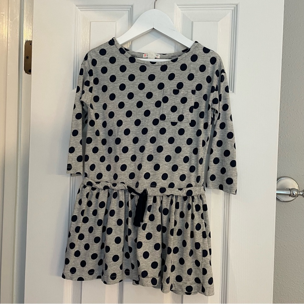 Crewcuts Size 4 Navy Blue Polka Dot Long Sleeved Dress